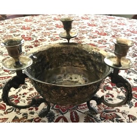 Silverplate Fruit Bowl Candelabra Centerpiece