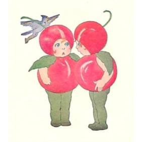 1914 Children's Print, Cherries, Water Cresses