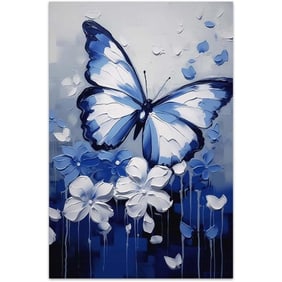 Blue Butterfly Framed Canvas Giclee Print