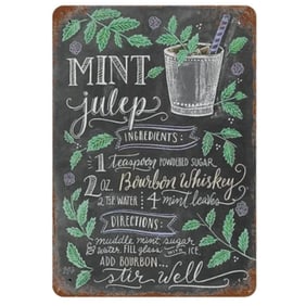 Mint Julep Recipe Metal Pub Bar Sign