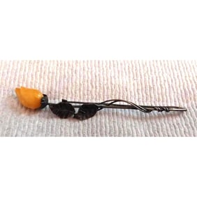 Vintage Baltic Amber Rose Sterling Brooch Pin