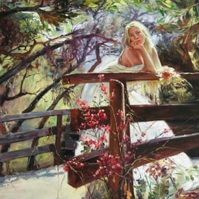Impressionist Oil Painting, Girl On A Bridge