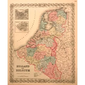 19thc J. H. Colton Map of Holland And Belgium