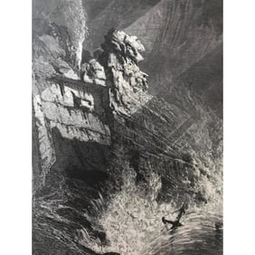 19thc Coastal Maine Engraving, Spouting Horn In A Storm
