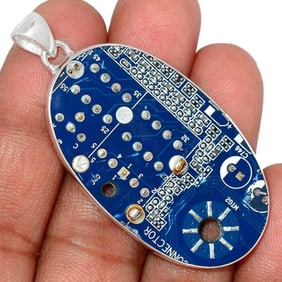 Techno Geek Recycled Computer Circuit Sterling Pendant