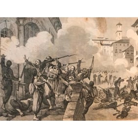 19thc Engraving, Battle of Montebello, Zouaves