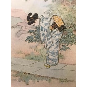 Early 1900s Japanese Book Plate Print, Little Sister Snow