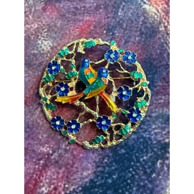 Birds on Branches Enamel Brooch Pin