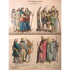 Rare 19thc Handcolored Costume Plates, Assyrians, Persians