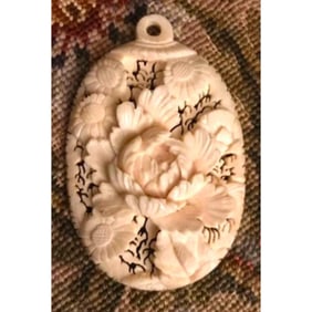 19thc Victorian Carved Bone Floral Pendant
