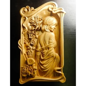 Art Nouveau Style Carved Wooden Plaque