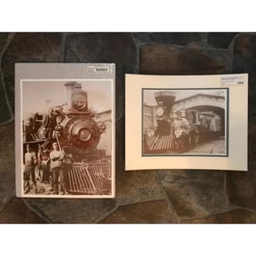 Pair of Locomotive Train Sepia Photo Prints