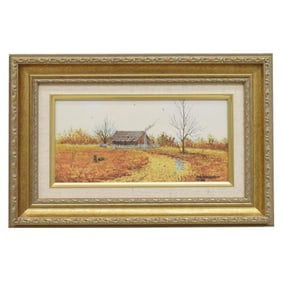 20thc Daniel Maldonado, Fall Homestead Watercolor Painting