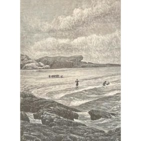 19thc Engraving Berkley's Seat, Hanging Rock Rhode Island