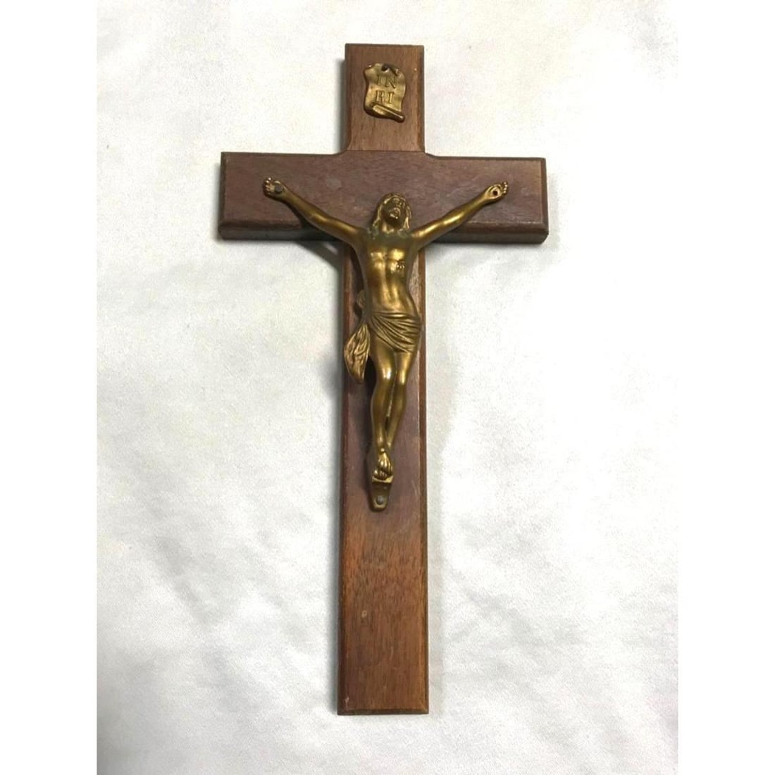 Vintage Wooden Brass Wall Crucifix Cross (1 of 5)