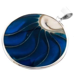 Blue Nautilus Shell Sterling Pendant
