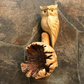 Handcarved Wooden Owl Sculpture
