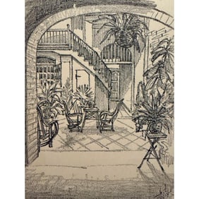 MId Century New Orleans Patio Etching