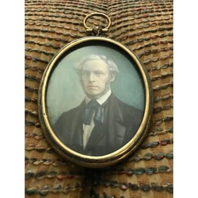 19thc Porcelain Portrait Gentleman, Sterling Frame