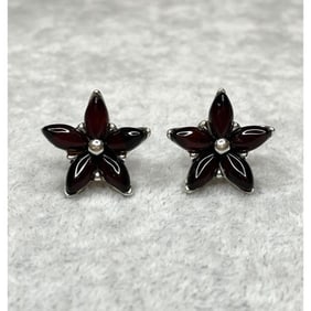 Cherry Amber Sterling Silver Flower Earrings
