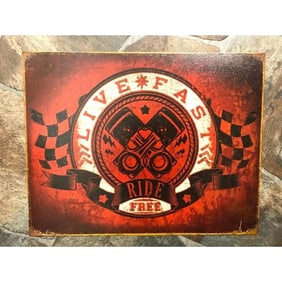 Live Fast Ride Free Metal Garage Pub Bar Sign