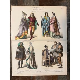 Rare 19thc Handcolored Costume Plates, 15thc Germany