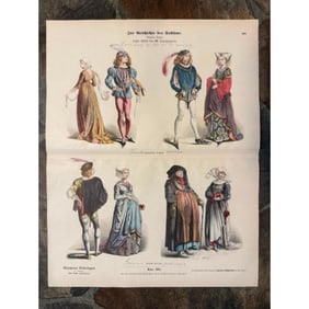 Rare 19thc Handcolored Costume Plates, 15thc France, Germany