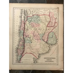 Rare 19thc Colton Map, Argentine Republic, Chile, Uruguay, Paraguay