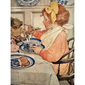 1909 Jessie Wilcox Smith, Children's Lithograph, Little Girl With Teddy Bear