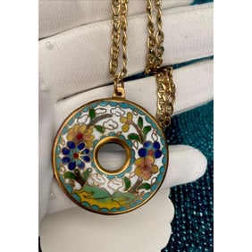Vintage Chinese Export Floral Cloisonne Pendant