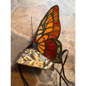 Vintage Butterfly Stained Art Glass Accent Lamp