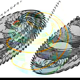 Geometric Stained Art Glass Hanging Window Panel: Geometric stained art glass hanging window panel, created using 119 pieces of hand cut stained art glass wrapped in fine copper foil. 23" D. Comes with hanging chain.