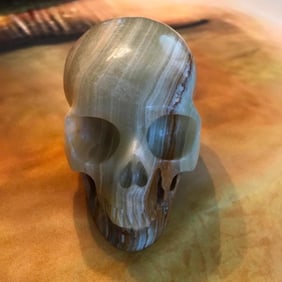 Large Carved Serpentine Jade Skeleton Skull