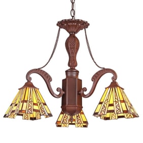 Mission Style Stained Art Glass Mini Chandelier