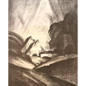Early 20thc Signed Albert Mueller Lithograph, Landscape