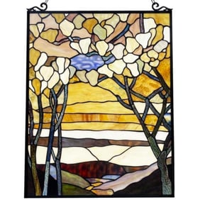 Autumn Valley Stained Art Glass Window Panel