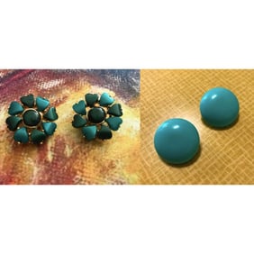 Two Sets, Turquoise Mid Century Clip On Earrings