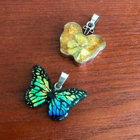 Pair of Artisan Glass Butterfly Pendants