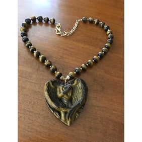 Carved Tigers Eye Grieving Angel Necklace