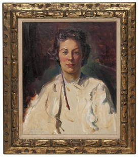 Portrait of Woman by Stanley Turnbull, OOC: Portrait of Woman by Stanley Turnbull, Oil on Canvas Stanley Turnbull (American, 1886-1996), signed l.l., with sketched self-portrait on verso accompanied by artist's signature, and dated 1963 on