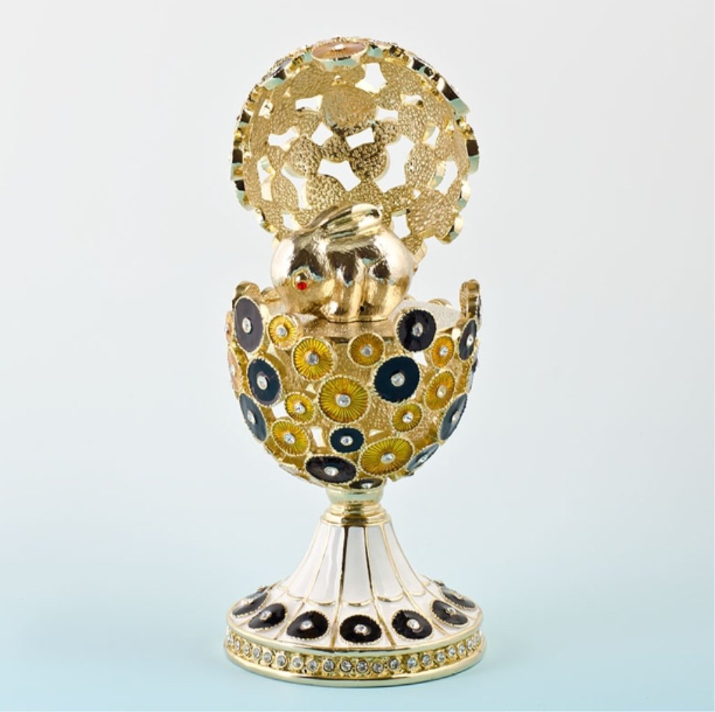 Easter Faberge Inspired Egg: Dimensions: 5" (H) Pewter, Enamel, Crystals Faberge is a trademark of Pallinghurst Resources LLP. This piece of art should not be associated with Pallinghurst Resources LLP, Faberge Limited Co. who ac
