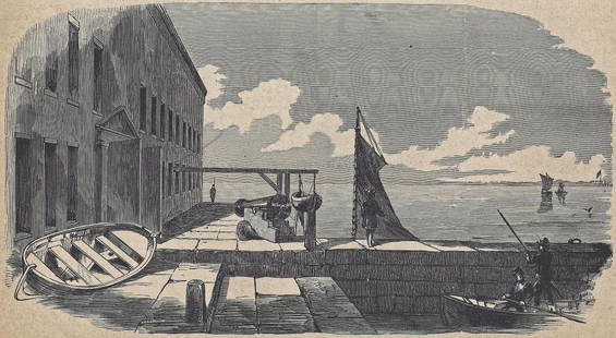 Antique PRINT scene The Gorge of Fort Sumter: ORIGINAL Antique PRINT scene The Gorge of Fort Sumter (NOT A REPRODUCTION) that was createdand produced, using a wood cut (Scene carved out of a wood block). One of several that were found in an 1858