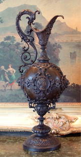 Bronze Sculpture Ornate Urn: Bronze Ornate Urn Bronze Sculpture 20 Hx 8W x 6D 15 lbs This bronze sculpture was produced using the "Lost Wax" casting method. The "Lost Wax" Cast method is the most precise metal casting technique