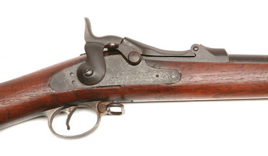 Springfield - 1888 - .45-70 Trapdoor Rifle: Lot - 831 - Springfield - 1888 - .45-70 - rifle, 32.5in barrel - US Military trapdoor rifle w/ sling swivels, stacking rod, & M1888 rod bayonet - yr. mfg.: 1891 - Good condition - finish thinning to