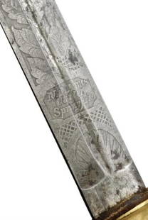 PATTERN 1832 GENERAL AND STAFF OFFICER'S SWORD: PATTERN 1832 GENERAL AND STAFF OFFICER'S SWORD BY N.P. AMES, 32" blade with center fuller. Blade is etched with panels of military motifs. Grip of sheet silver. Blade is marked at ricasso N.P. Ames,
