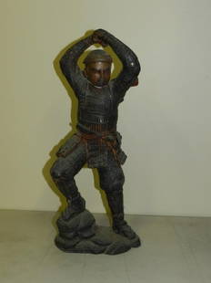 Samurai Warrior Bronze, Approx. 17in tall. Extreme: Samurai Warrior Bronze, Approx. 17in tall. Extremely well detailed throughout. Missing a sword that would have been held between the hands.
