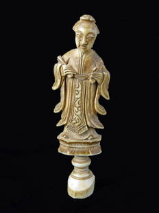 19th C Carved Bone Oriental Figure: 19th Century Carved Bone Oriental Figure measures 3 1/2 inches tall