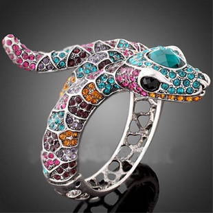 Multicolor Crystal Serpent Bangel Bracelet: Multicolor Crystal Snake / Serpent Design Bangle Bracelet