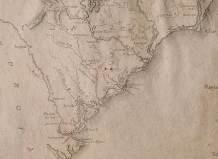 Revolutionary War Map of the Southeast US: Revolutionary War Map of the Southeast US, "A Map of those parts of Virginia, North Carolina, South Carolina, and Georgia, which were the scenes of the most important Operations of the Southern