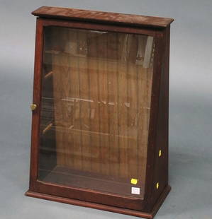 Stained Birch Slant-front Counter Display Cabinet: Stained Birch Slant-front Counter Display Cabinet, 20th century, with chamfered glazed door, ht. 22, wd. 19 1/2, dp. 9 in.